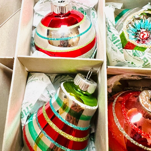 9 Radko Christmas Reflector Teardrop Bell Ball Glass Ornaments Glitter Stripes - Picture 11 of 13